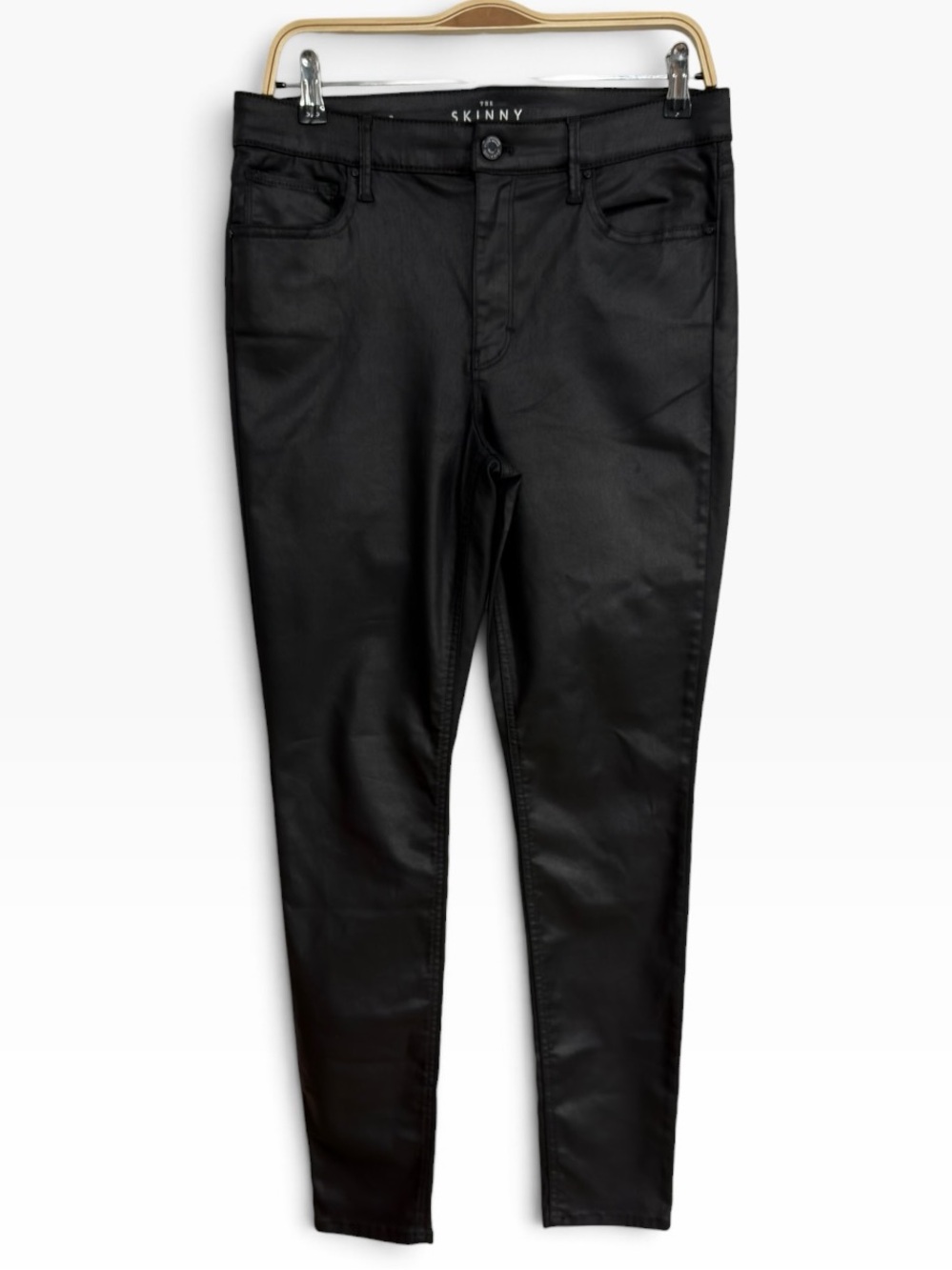 White House Black Market High Rise Coated Skinny Jeans Size 8 Black Faux Leather